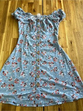 No Boundaries Blue Floral Puff Sleeve Dress Girls Size S/CH 3-5